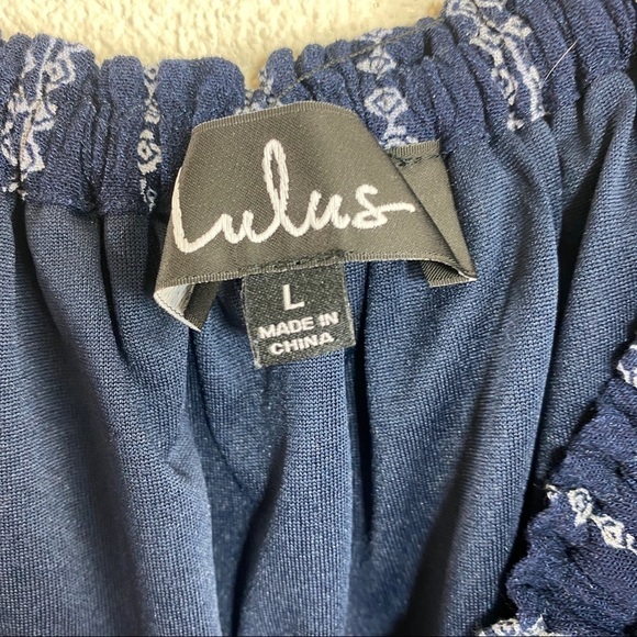 Lulus Off the Shoulder Romper Blue Embroidered Size Large - Picture 7 of 8